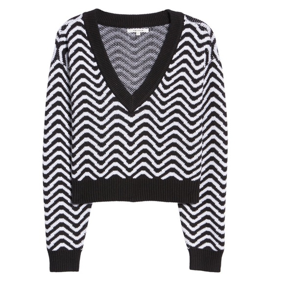 PacSun Intarsia V-Neck black white zig zag stripe crop sweater size Large - Picture 5 of 8